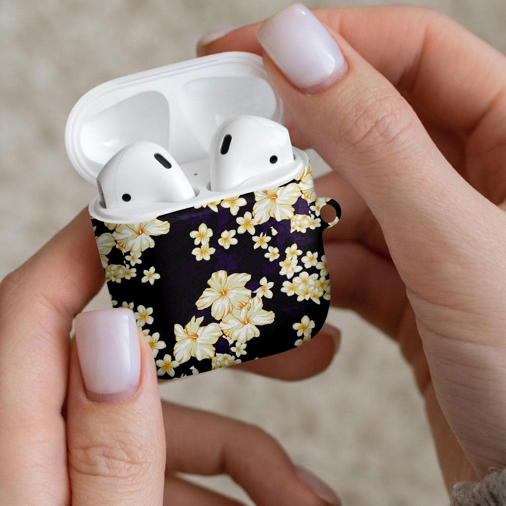 Hawaii Hibiscus Plumeria Purple AirPods Case Polynesian Pattern