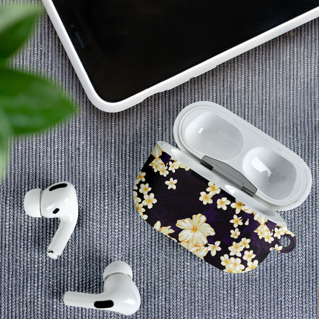 Hawaii Hibiscus Plumeria Purple AirPods Case Polynesian Pattern