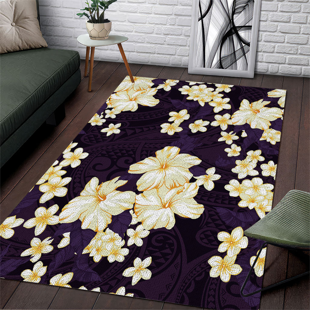 Hawaii Hibiscus Plumeria Purple Area Rug Polynesian Pattern LT01 Purple - Polynesian Pride