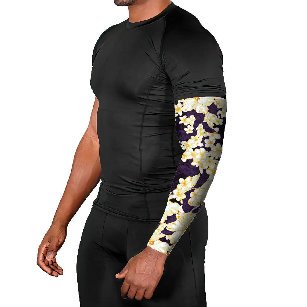 Hawaii Hibiscus Plumeria Purple Arm Sleeves Polynesian Pattern