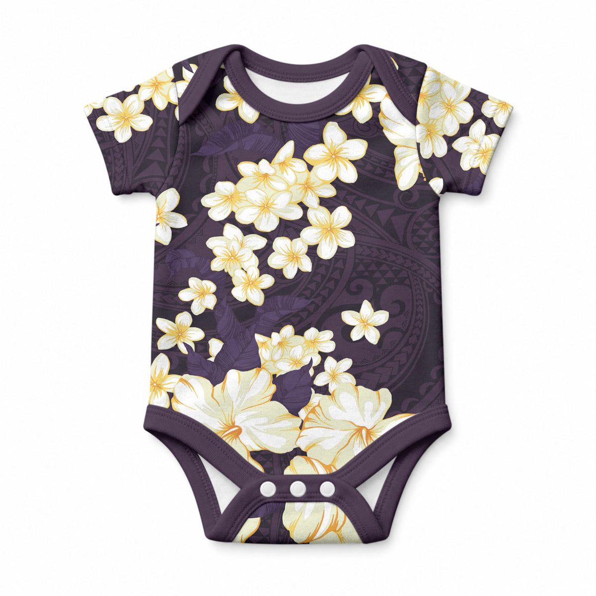 Hawaii Hibiscus Plumeria Purple Baby Onesie Polynesian Pattern