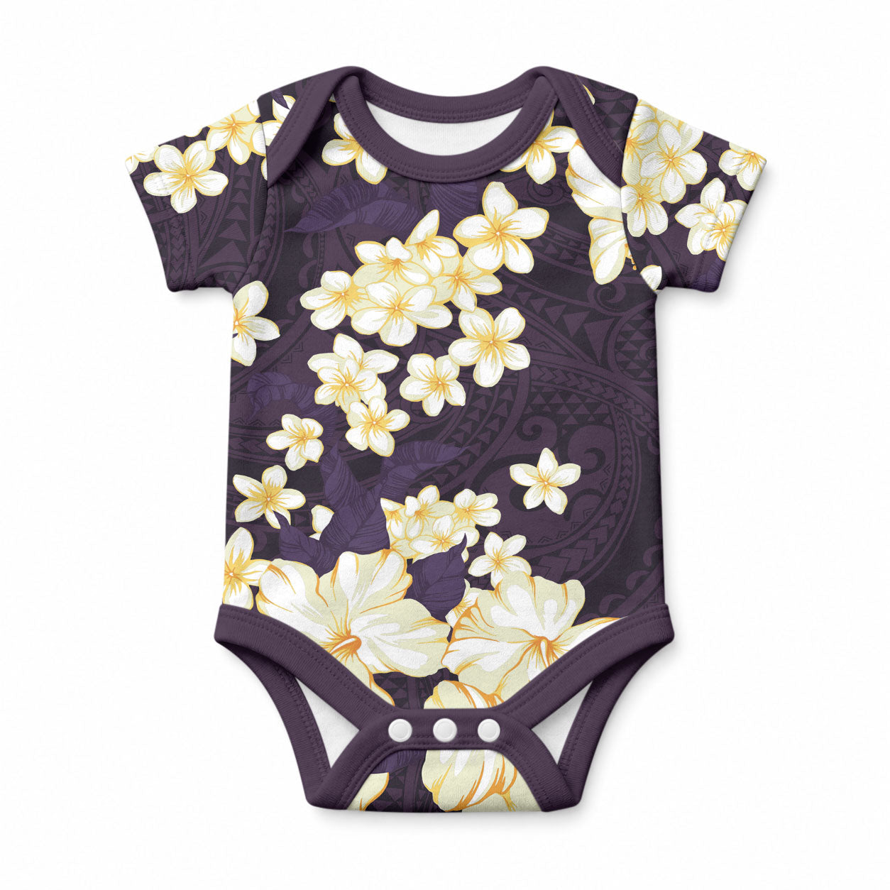 Hawaii Hibiscus Plumeria Purple Baby Onesie Polynesian Pattern