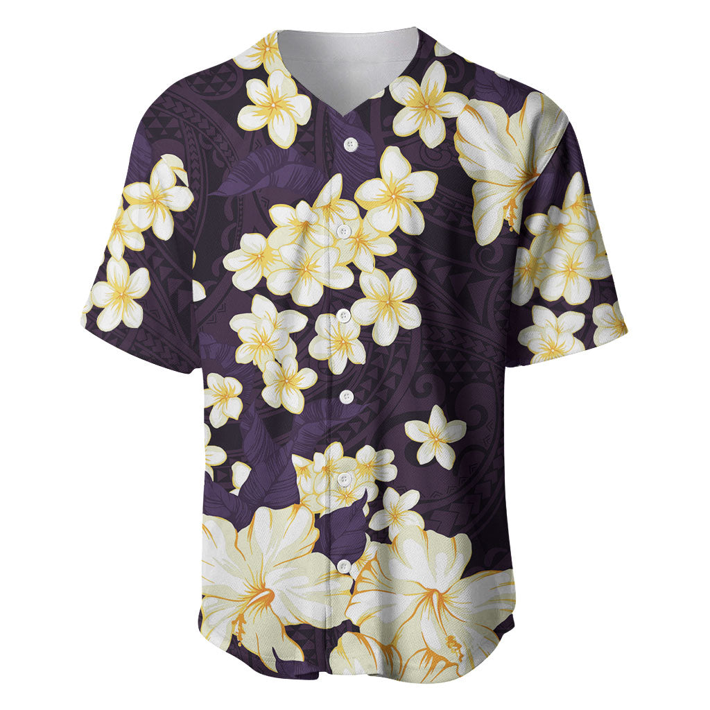 Hawaii Hibiscus Plumeria Purple Baseball Jersey Polynesian Pattern LT01 Purple - Polynesian Pride
