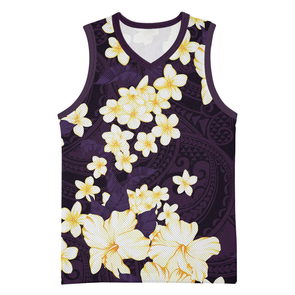 Hawaii Hibiscus Plumeria Purple Basketball Jersey Polynesian Pattern