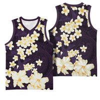 Hawaii Hibiscus Plumeria Purple Basketball Jersey Polynesian Pattern