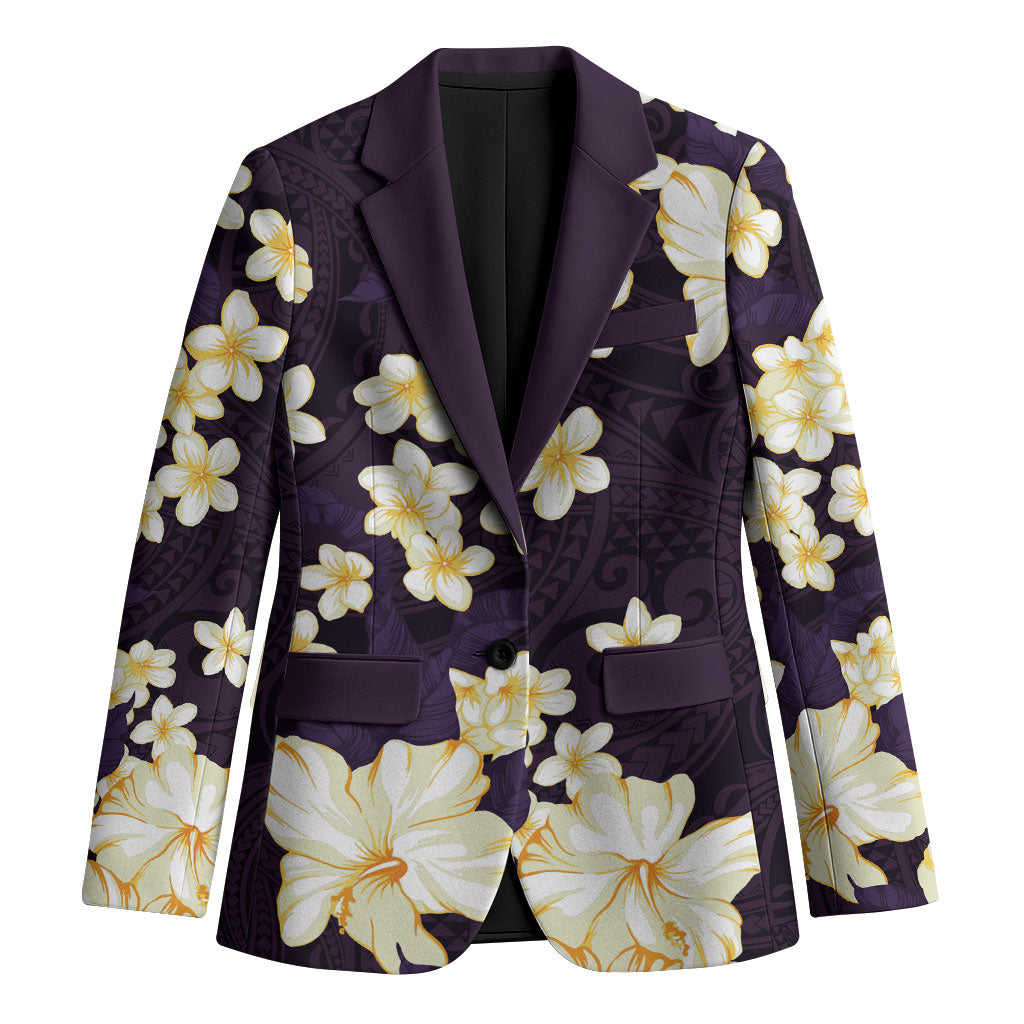 Hawaii Hibiscus Plumeria Purple Blazer Polynesian Pattern