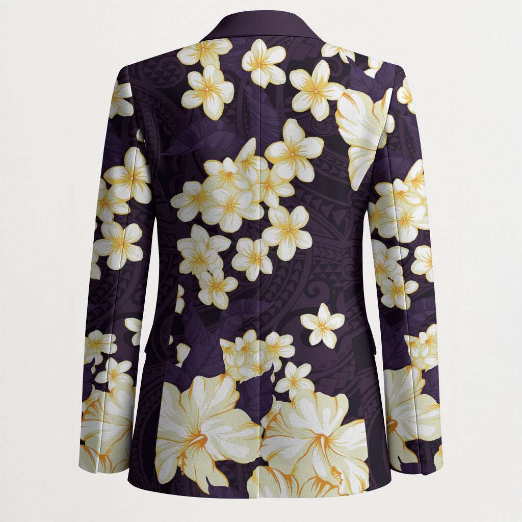 Hawaii Hibiscus Plumeria Purple Blazer Polynesian Pattern