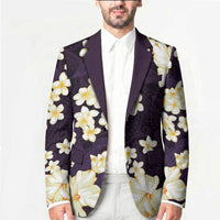 Hawaii Hibiscus Plumeria Purple Blazer Polynesian Pattern