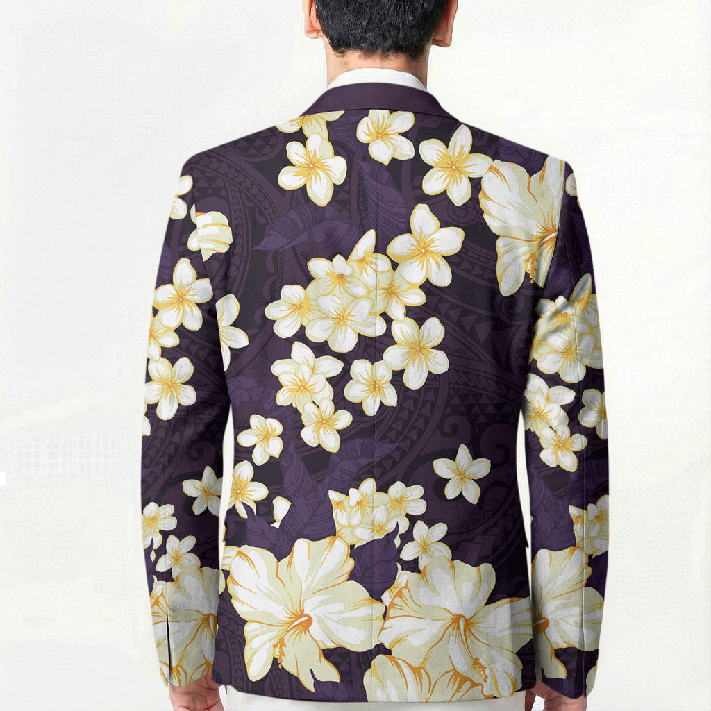 Hawaii Hibiscus Plumeria Purple Blazer Polynesian Pattern