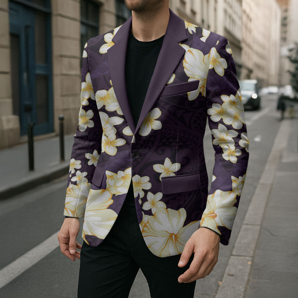Hawaii Hibiscus Plumeria Purple Blazer Polynesian Pattern