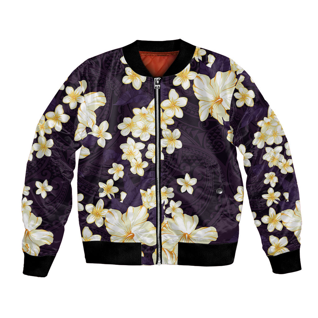 Hawaii Hibiscus Plumeria Purple Bomber Jacket Polynesian Pattern