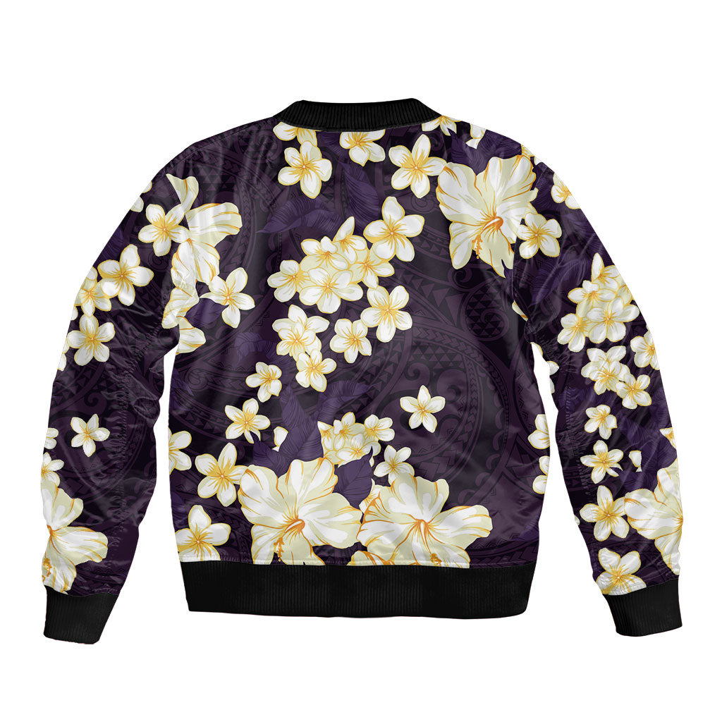 Hawaii Hibiscus Plumeria Purple Bomber Jacket Polynesian Pattern