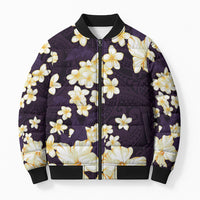 Hawaii Hibiscus Plumeria Purple Bomber Puffer Jacket Polynesian Pattern
