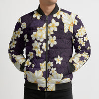 Hawaii Hibiscus Plumeria Purple Bomber Puffer Jacket Polynesian Pattern