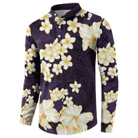 Hawaii Hibiscus Plumeria Purple Button Sweatshirt Polynesian Pattern