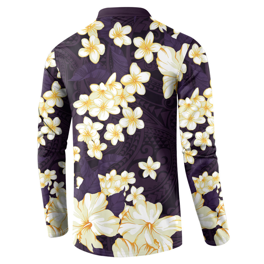 Hawaii Hibiscus Plumeria Purple Button Sweatshirt Polynesian Pattern
