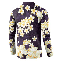 Hawaii Hibiscus Plumeria Purple Button Sweatshirt Polynesian Pattern