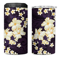 Hawaii Hibiscus Plumeria Purple 4 in 1 Can Cooler Tumbler Polynesian Pattern