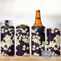 Hawaii Hibiscus Plumeria Purple 4 in 1 Can Cooler Tumbler Polynesian Pattern