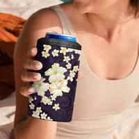 Hawaii Hibiscus Plumeria Purple 4 in 1 Can Cooler Tumbler Polynesian Pattern