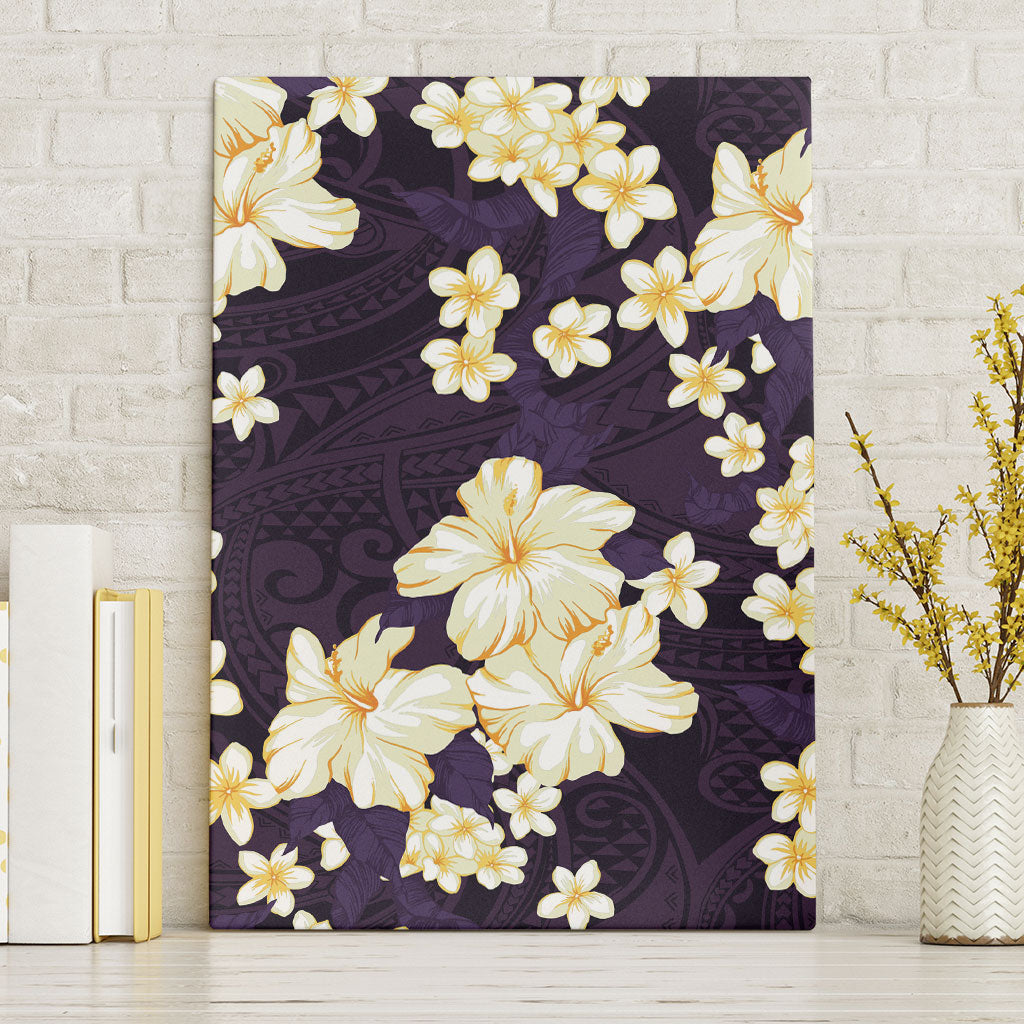Hawaii Hibiscus Plumeria Purple Canvas Wall Art Polynesian Pattern