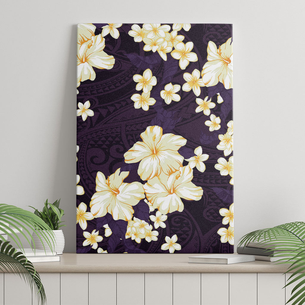 Hawaii Hibiscus Plumeria Purple Canvas Wall Art Polynesian Pattern
