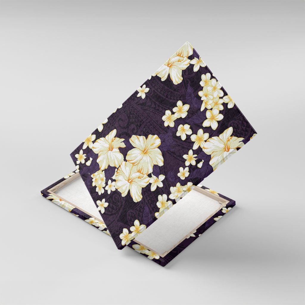 Hawaii Hibiscus Plumeria Purple Canvas Wall Art Polynesian Pattern