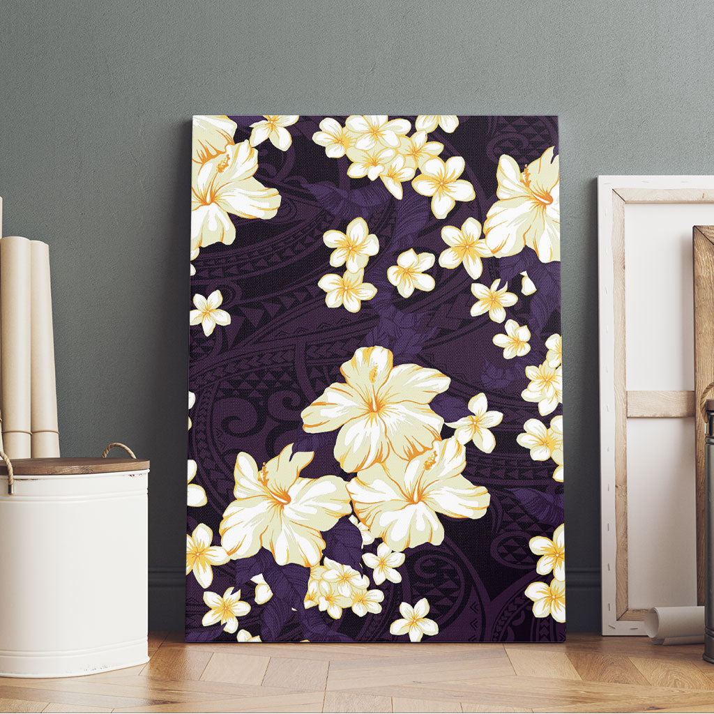 Hawaii Hibiscus Plumeria Purple Canvas Wall Art Polynesian Pattern