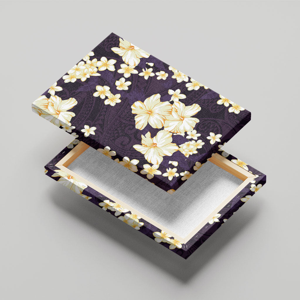 Hawaii Hibiscus Plumeria Purple Canvas Wall Art Polynesian Pattern