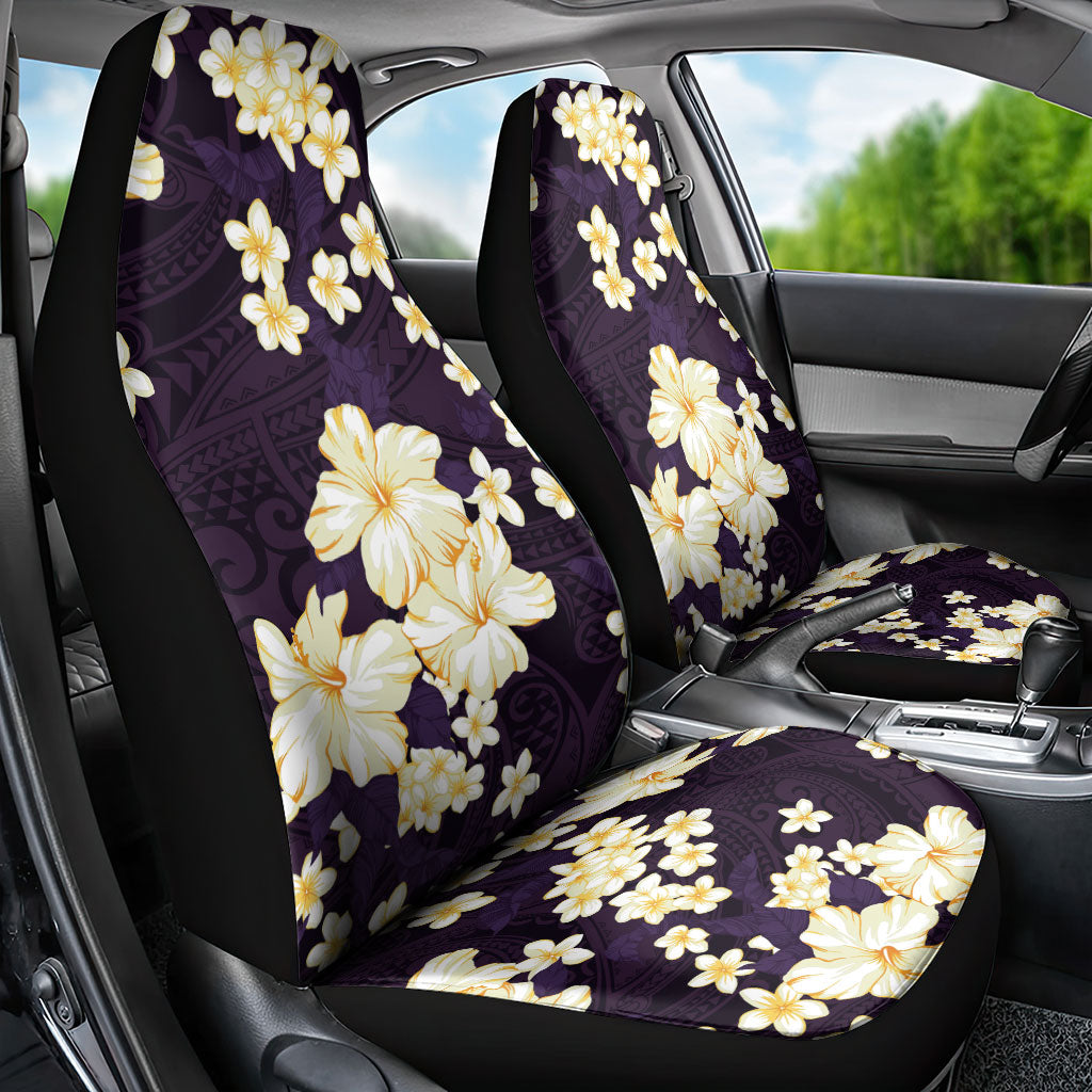 Hawaii Hibiscus Plumeria Purple Car Seat Cover Polynesian Pattern