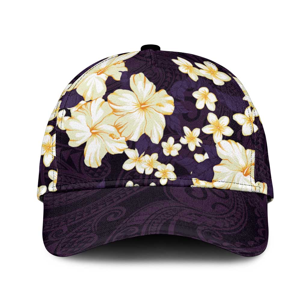 Hawaii Hibiscus Plumeria Purple Classic Cap Polynesian Pattern