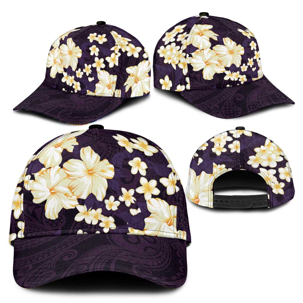 Hawaii Hibiscus Plumeria Purple Classic Cap Polynesian Pattern