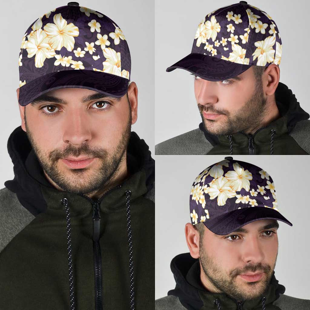 Hawaii Hibiscus Plumeria Purple Classic Cap Polynesian Pattern