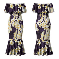 Hawaii Hibiscus Plumeria Purple Couples Matching Mermaid Dress and Hawaiian Shirt Polynesian Pattern