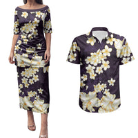 Hawaii Hibiscus Plumeria Purple Couples Matching Puletasi and Hawaiian Shirt Polynesian Pattern