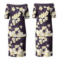 Hawaii Hibiscus Plumeria Purple Couples Matching Puletasi and Long Sleeve Button Shirt Polynesian Pattern