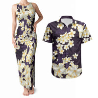 Hawaii Hibiscus Plumeria Purple Couples Matching Tank Maxi Dress and Hawaiian Shirt Polynesian Pattern