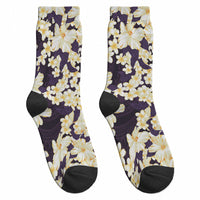 Hawaii Hibiscus Plumeria Purple Crew Socks Polynesian Pattern LT01 - Polynesian Pride