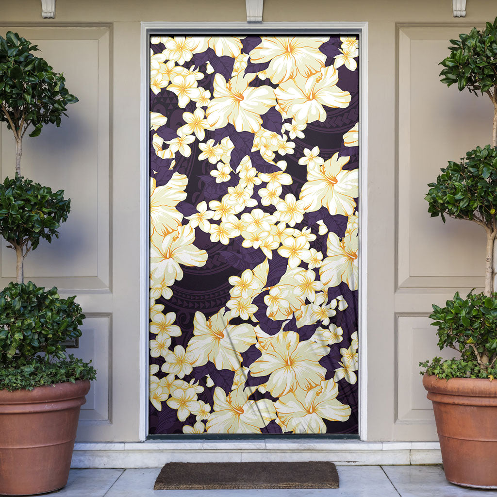 Hawaii Hibiscus Plumeria Purple Door Cover Polynesian Pattern