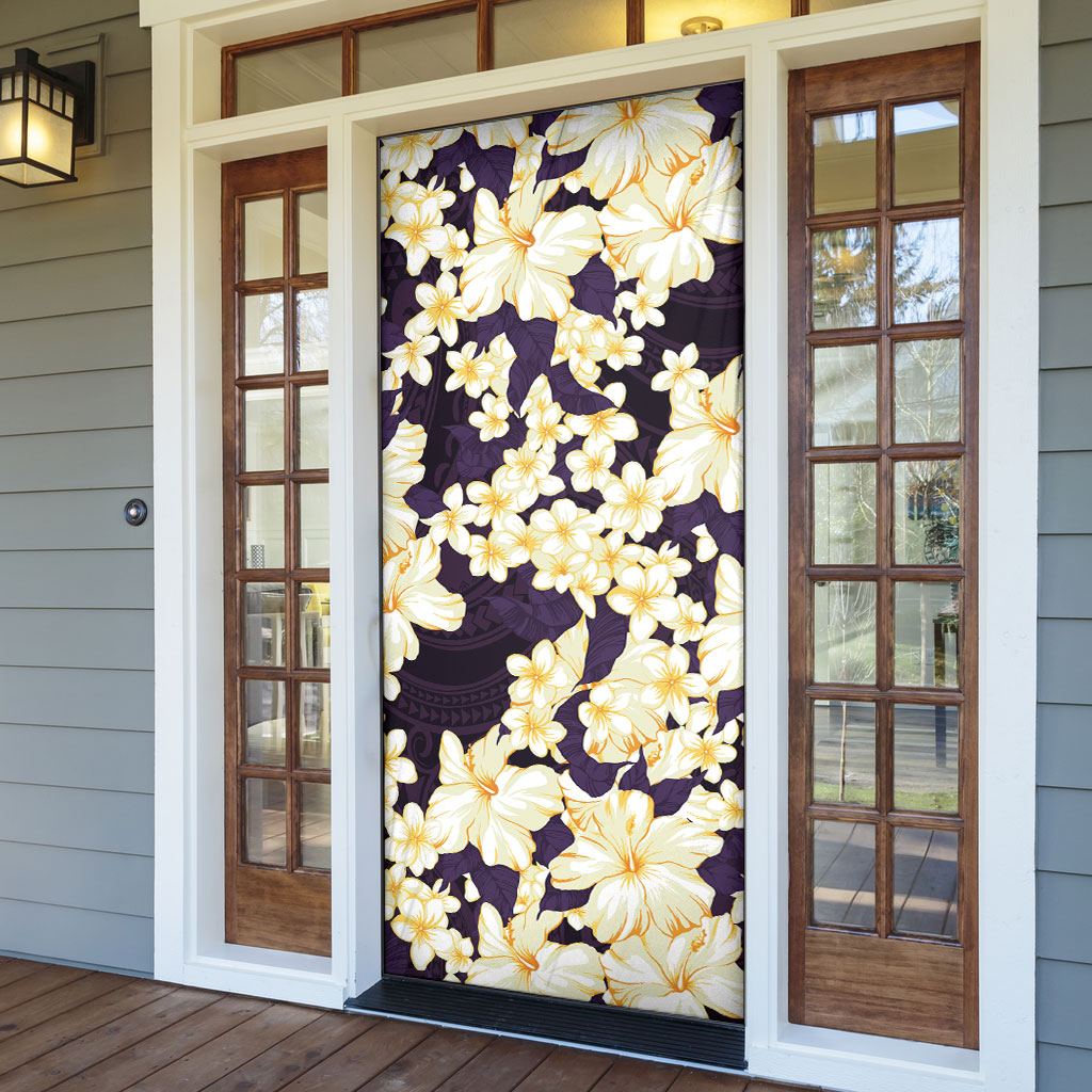 Hawaii Hibiscus Plumeria Purple Door Cover Polynesian Pattern
