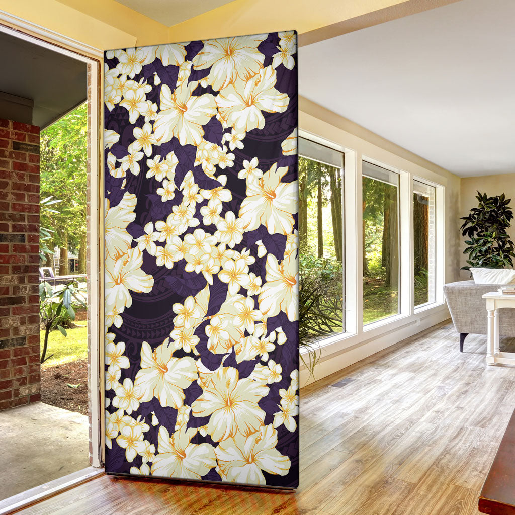 Hawaii Hibiscus Plumeria Purple Door Cover Polynesian Pattern