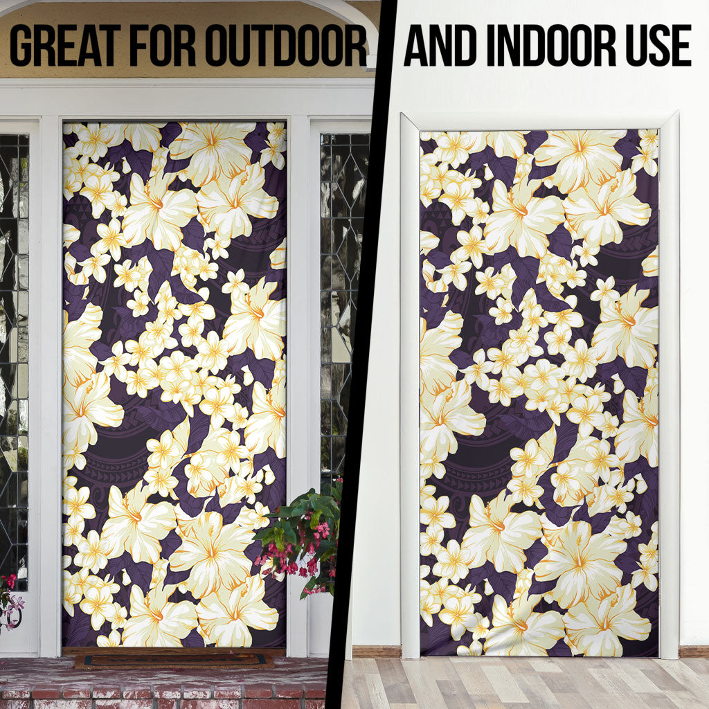 Hawaii Hibiscus Plumeria Purple Door Cover Polynesian Pattern