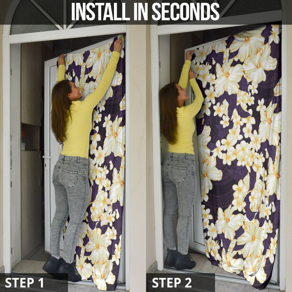 Hawaii Hibiscus Plumeria Purple Door Cover Polynesian Pattern
