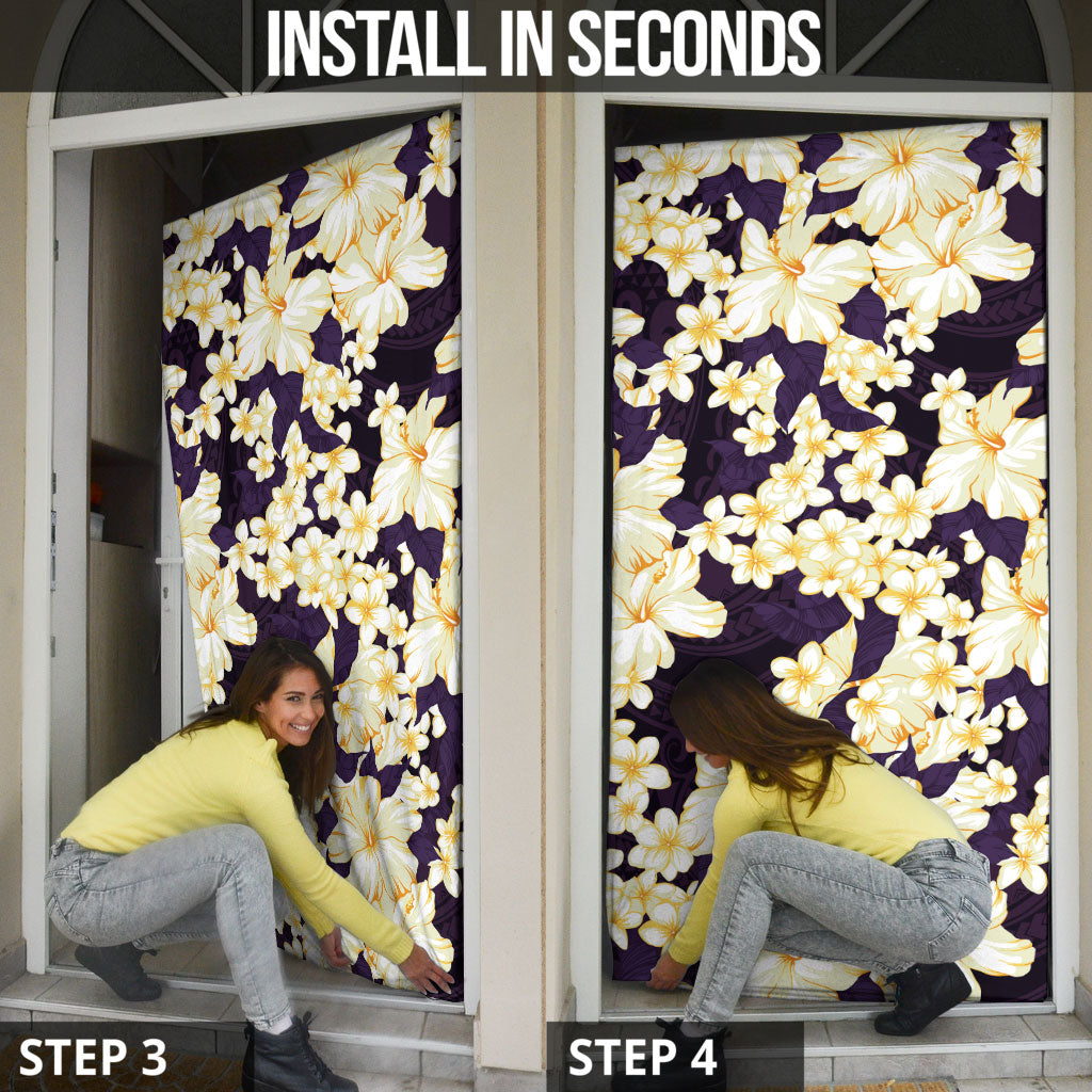 Hawaii Hibiscus Plumeria Purple Door Cover Polynesian Pattern