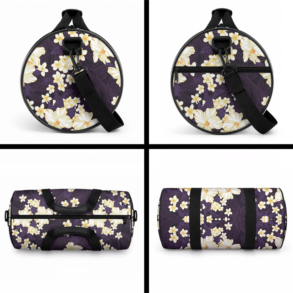 Hawaii Hibiscus Plumeria Purple Duffle Bag Polynesian Pattern