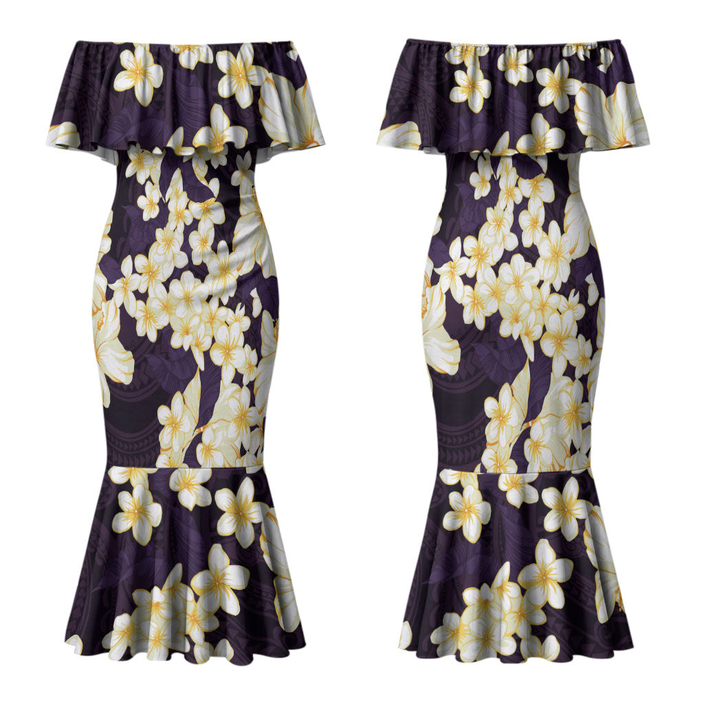 Hawaii Hibiscus Plumeria Purple Family Matching Mermaid Dress and Hawaiian Shirt Polynesian Pattern
