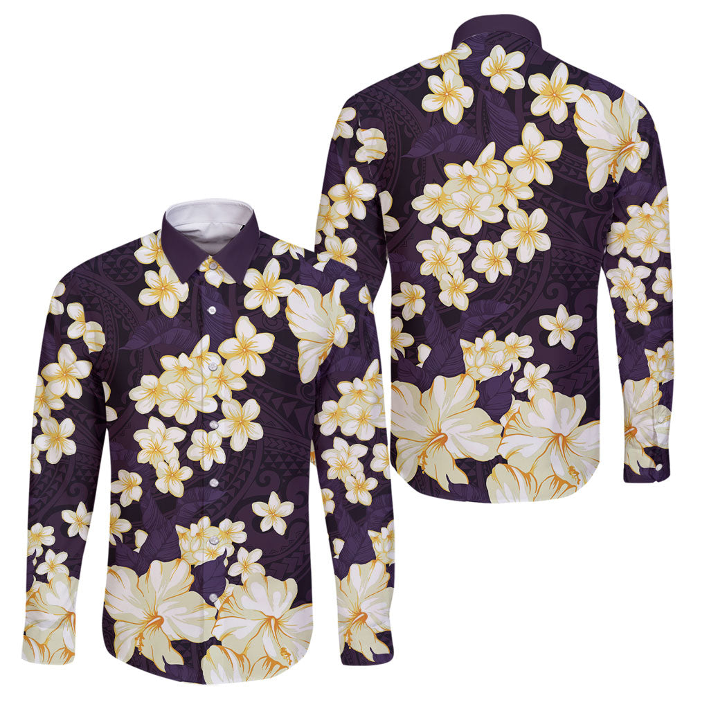 Hawaii Hibiscus Plumeria Purple Family Matching Puletasi and Hawaiian Shirt Polynesian Pattern