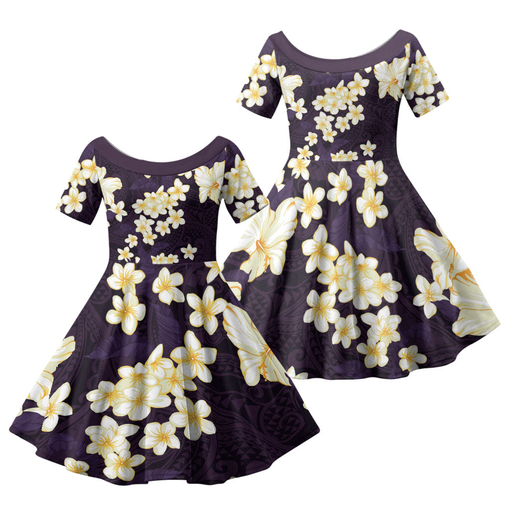 Hawaii Hibiscus Plumeria Purple Family Matching Summer Maxi Dress and Hawaiian Shirt Polynesian Pattern LT01 Daughter's Dress Purple - Polynesian Pride