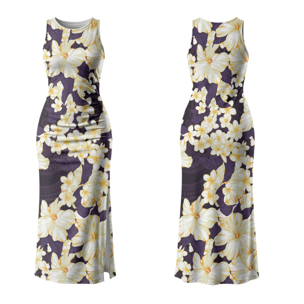 Hawaii Hibiscus Plumeria Purple Family Matching Tank Maxi Dress and Hawaiian Shirt Polynesian Pattern