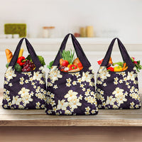Hawaii Hibiscus Plumeria Purple Grocery Bag Polynesian Pattern